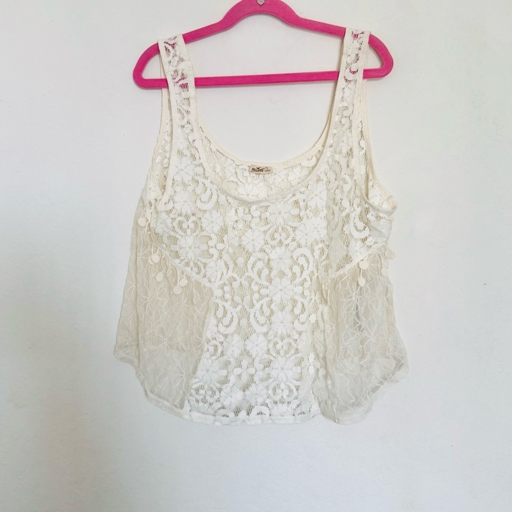 Hollister Cream Lace Sleeveless Cropped Tank Top Sz Small